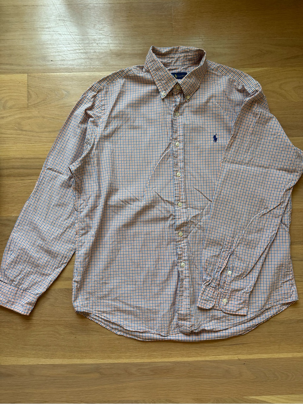Ralph Lauren Men's Orange and Blue Check Button-Down Shirt